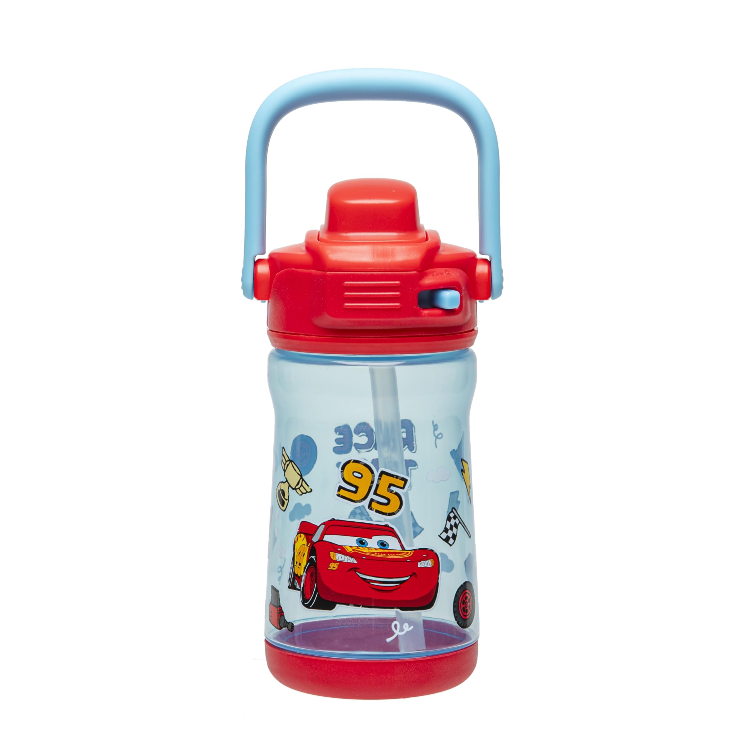 Photo 1 of Zak Designs Disney Pixar Cars Beacon Kid Water Bottle for Travel or At Home, 12oz Plastic is Durable and Leak-Proof with Liquid Lock Spout, Cover, Carry Handle, Protective Base (Lightning McQueen)