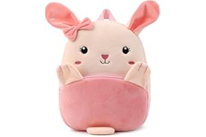 BEFUNIRISE Toddler Backpack for Boys and Girls, Cute Soft Plush Animal Cartoon Mini Backpack Little For Kids 2-6 Years (Pink Bunny-H)