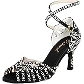 Latinsoul Y205-33 Women's Latin Dance Rhinestone High Heel Shoes Stylish and Comfortable Adjustable Ankle Strap Dance Sandals for Ballroom, Salsa Dance Shoes
