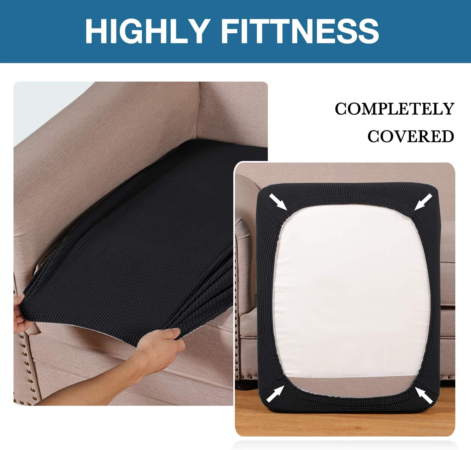 BellaHills Stretch Sofa Seat Cushion Cover Sofa Couch Cushion Furniture Protector Sofa Slipcover with Elastic Bottom Spandex Jacquard Fabric Small Checks(3 Pieces - Image 5