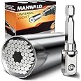 MANWALD Universal Socket Tool, Super Socket Unscrew Any Bolt, Adjustable Socket Drill with Adapter, Valentines Day Gifts for Him Men Husband, Boyfriend Boyfriends, 2 PCS, Silver