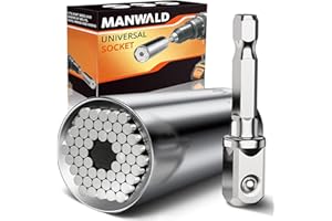 MANWALD Universal Socket Tool, Super Socket Unscrew Any Bolt, Adjustable Socket Drill with Adapter, Fathers Day Dad Gifts from Daughter Wife Son, Gifts for Him Men Husband, Boyfriends, 2 PCS, Silver