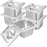 KOHAND 5 Pack 1/6 Size Anti-Jam Hotel Pans, 4 Inch Deep Stainless Steel Hotel Pans with Lid, Catering Storage Steam Pan for Home, Restaurant, Buffet