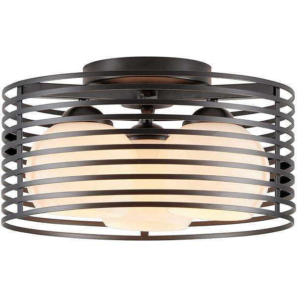 MODERN INDUSTRIAL SEMI FLUSH MOUNT CEILING LIGHT, 3-LIGHT BLACK FARMHOUSE CEILING LIGHT FIXTURE WITH GLASS SHADE, HALLWAY LIGHTING FIXTURE FOR KITCHEN, BEDROOM, BATHROOM, FOYER, LAUNDRY ROOM 12.79IN