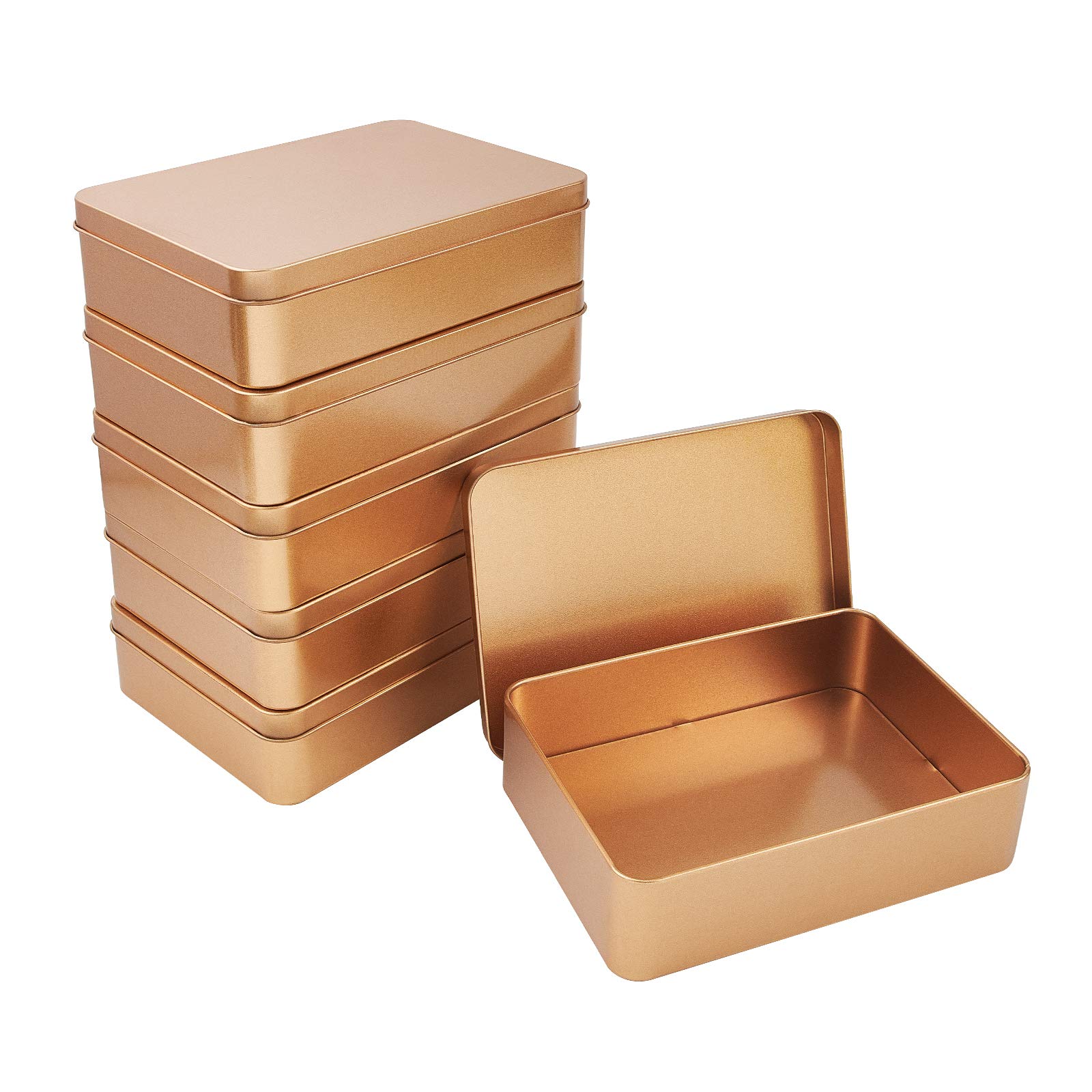 OLYCRAFT Rectangular Tin Container With Lid - 5pcs Matte Gold Tinplate Mini Portable Box for Beads Jewelry Storage - 15.3x11.2x4cm