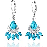 Turquoise Earrings for Women S925 Sterling Silver Turquoise Dangle Earrings Drop Western Boho Vintage Jewelry for Gift Leverback