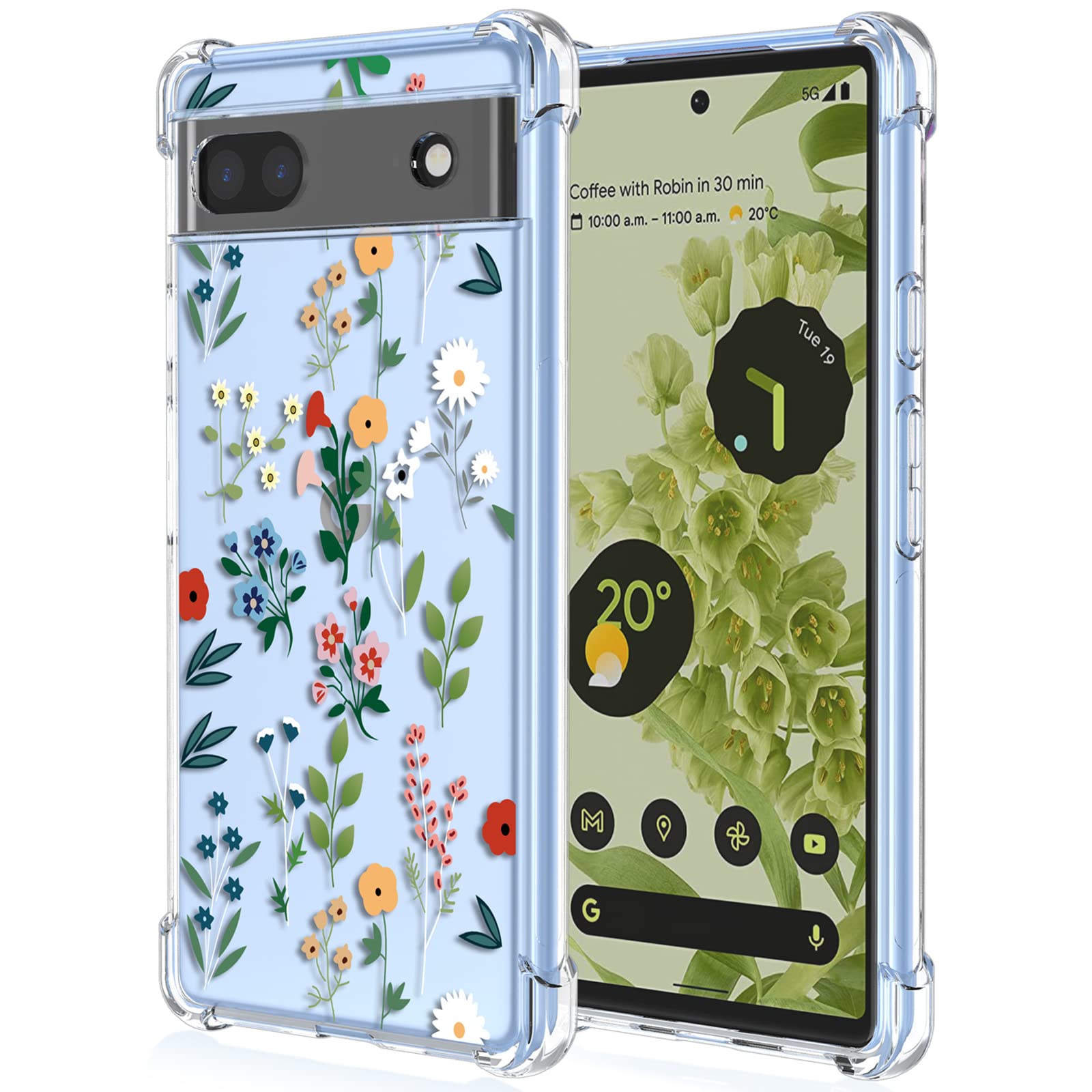 XINYEXIN Case for Google Pixel 6a (6.1"), Painting Flower Pattern Clear Case Soft TPU Silicone Case Slim Shockproof Bumper Girl Women Phone Cover - Flower Art — image 1
