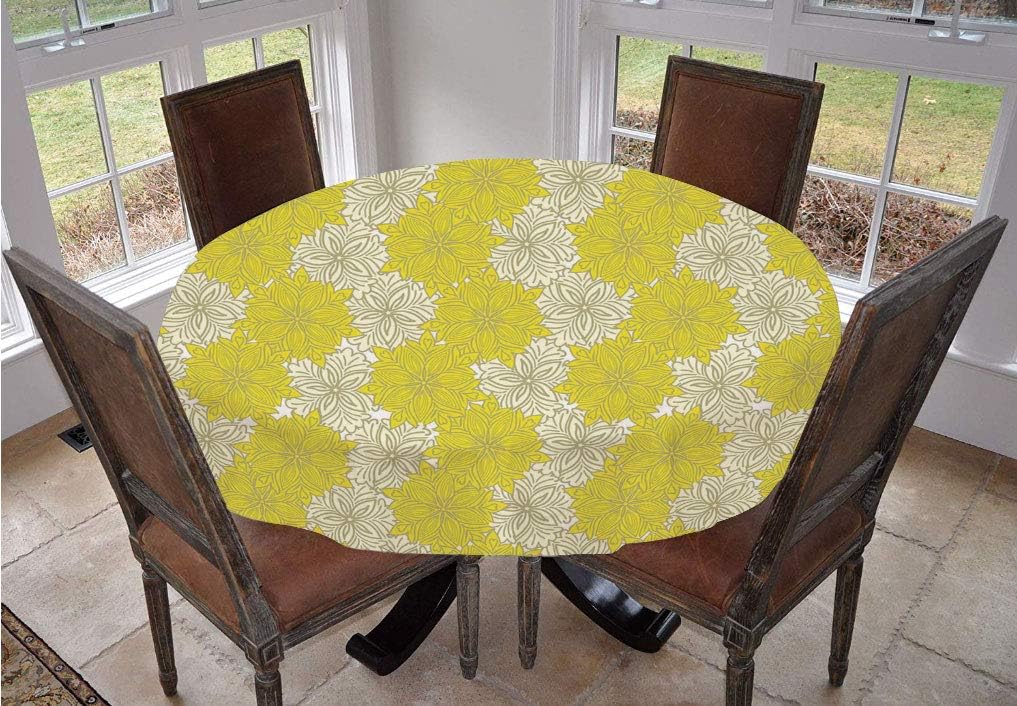 Yellow Flower Round Tablecloth,Fresh Garden Pattern with Two Shaded