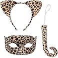 Halloween Cat Cosplay Accessories Set Cat Ear Headband with leopard print Masquerade mask for Women Halloween Cat Costume accessory for Women Party Costume