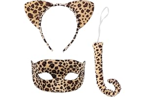 AUSEJOPEAC Halloween Cat Cosplay Accessories Set Cat Ear Headband with leopard print Masquerade mask for Women Halloween Costume accessory for Women Party Costume