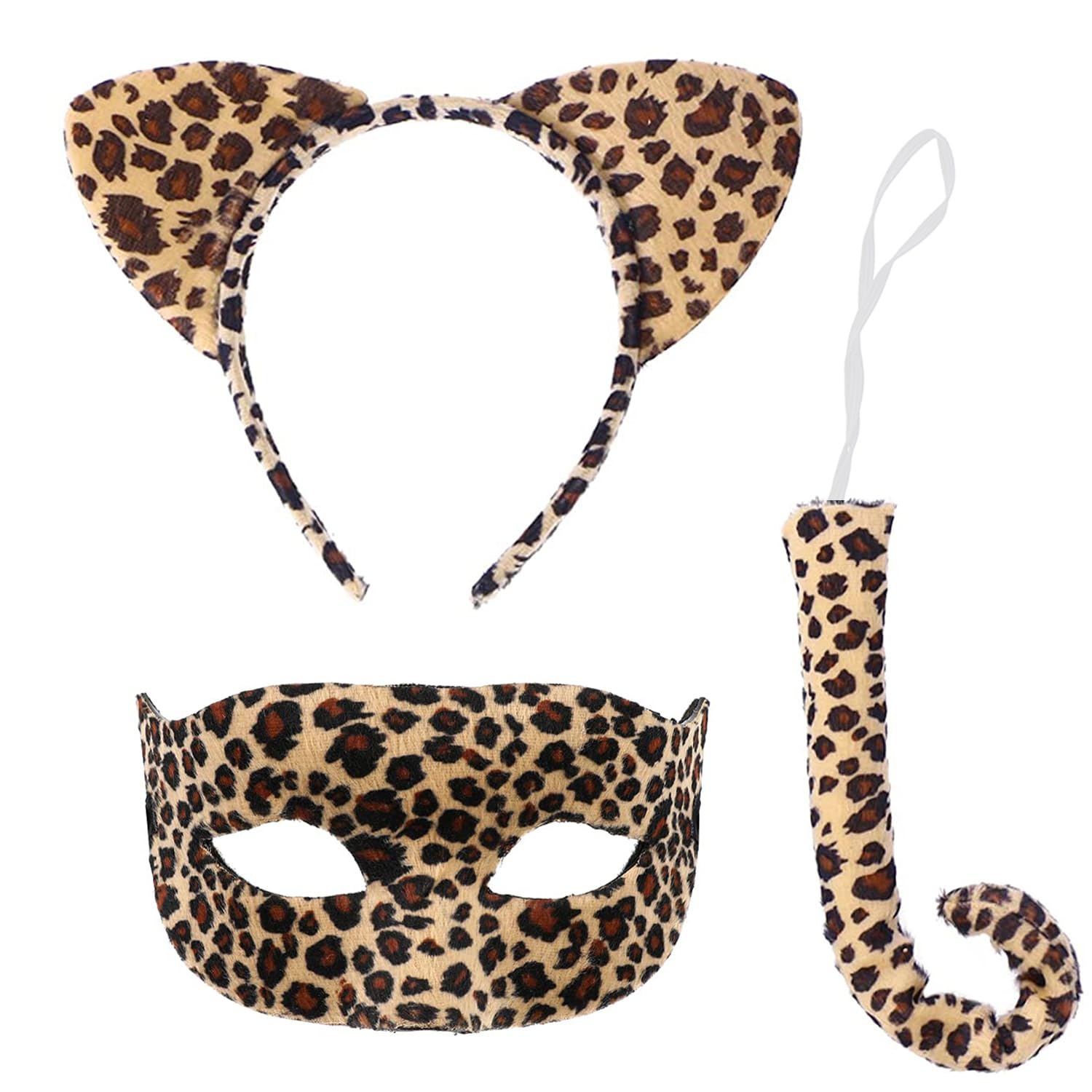 Photo 1 of Halloween Cat Cosplay Accessories Set - Ear Headband with Leopard Print Masquerade Mask for Women's Costume