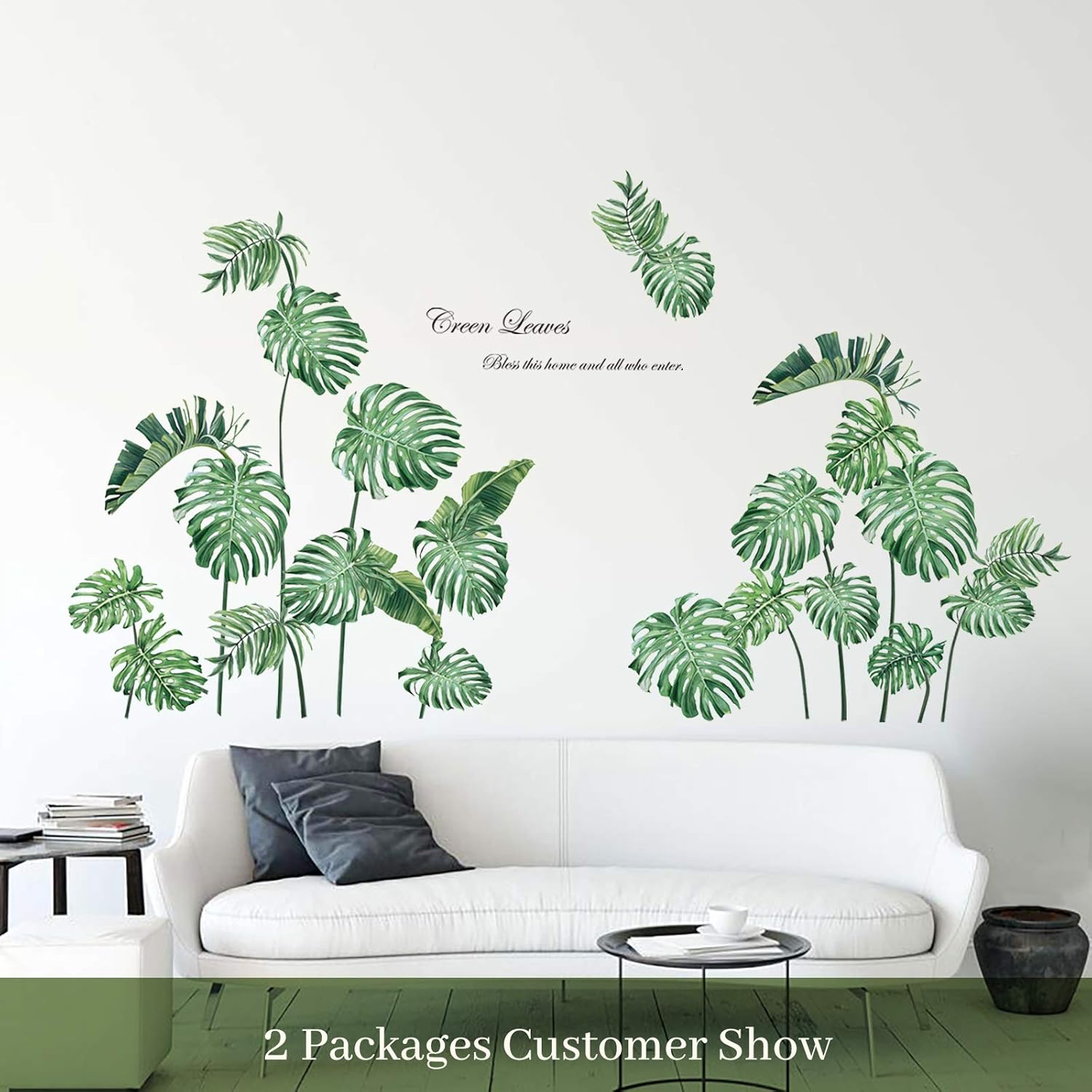 decalmile Green Tropical Leaf Wall Stickers Plants Wall Decals Bedroom Living Room Wall Art Decor - Image 4