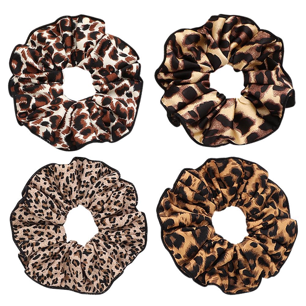 AMOR SPES 4PCS Leopard Print Hair Rope Hair Band Hair Tie for Women Girls Headband Hair Scrunchies Set Hair Accessories (B BIG SIZE) — image 1