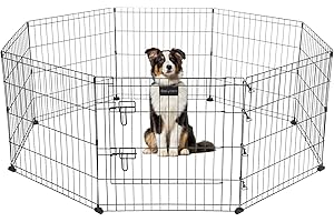 Seiyierr Metal Dog Fence for Camping, Foldable Dog Exercise Pens with Doors, Pet Playpen Puppy Play Pen for Indoors Outdoors Temporary Fence, Dog Playpen Dog Pen for Small Dogs, 8 Panel 24" W x 24" H