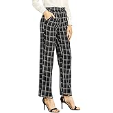Allegra K Women's Plaid Pants Elastic Waist Casual Work Office Long Trousers
