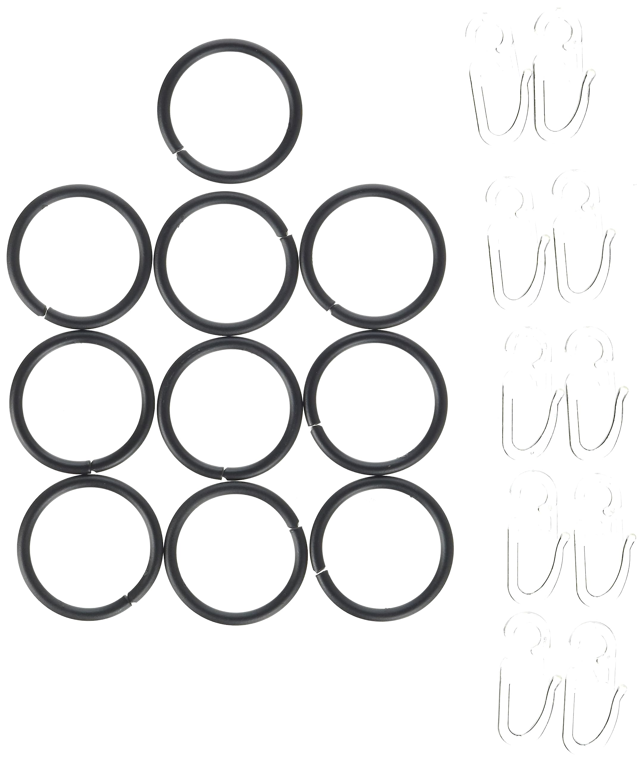 GARDINIA Curtain Rings for Curtain Rods with Diameter 19 mm, with Curtain Hooks (Pleated Hooks), Pack of 10, Metal, Matte Black