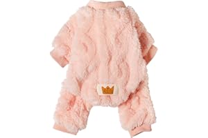 Loyanyy Plush Dog Pajamas for Cold Weather 4 Legged Clothes for Dog Cat Stretchy Puppy Kitten Onesie with Buttons Warm Soft Pet Jumpsuit Winter Coat Pink Small