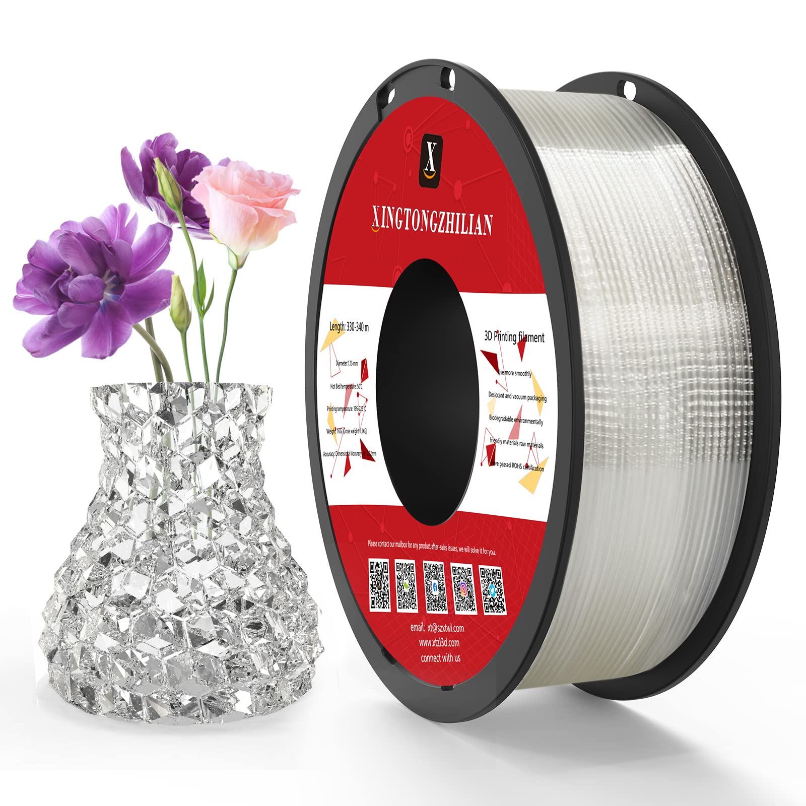 PETG+ Filament 1.75mm, PETG+ 3D Printer Filament, Dimensional Accuracy +/- 0.02mm,3D Printing Filament for 3D Printers, 1Kg/ 1Spool Transparent