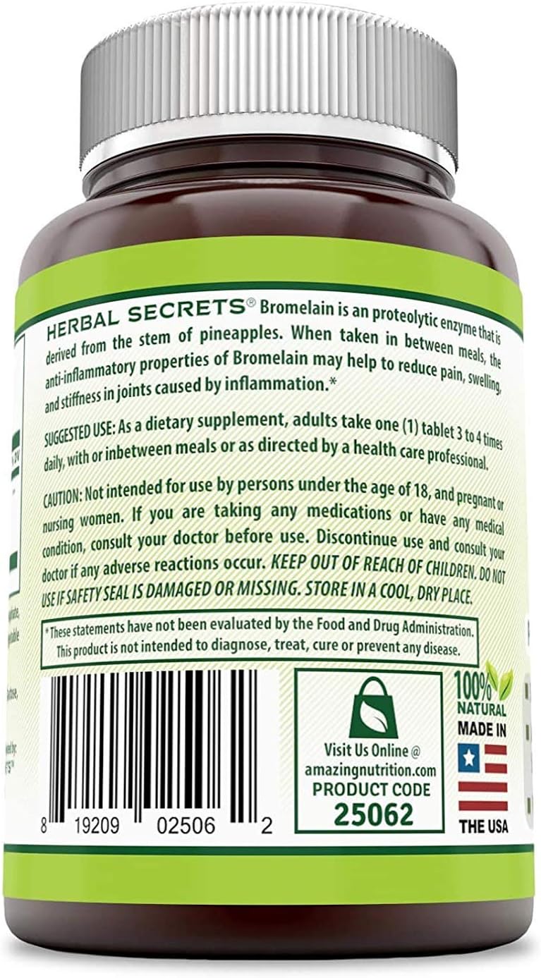 Herbal Secrets Bromelain 500 Mg 120 Tablets (Non-GMO)- Proteolytic Enzyme* Anti-Inflammatory Properties* Support Joint Health* Promotes Nutrient Absorption*: Health & Personal Care