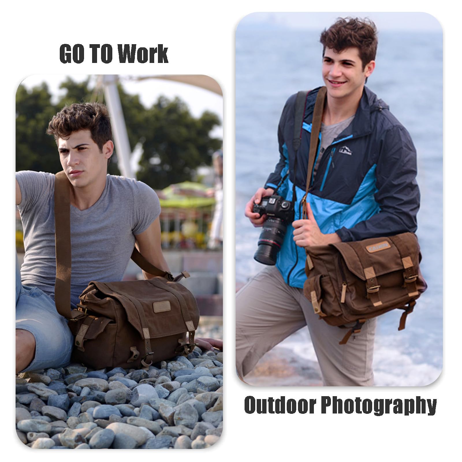 Cwatcun Camera Case Canvas Shoulder Bag with detachable insert Case Shockproof Camera Messenger Bag for Canon Sony Nikon DSLR/SLR, Mirrorless Camera Bag with Tripod Holder for Men Women (Color:Brown)
