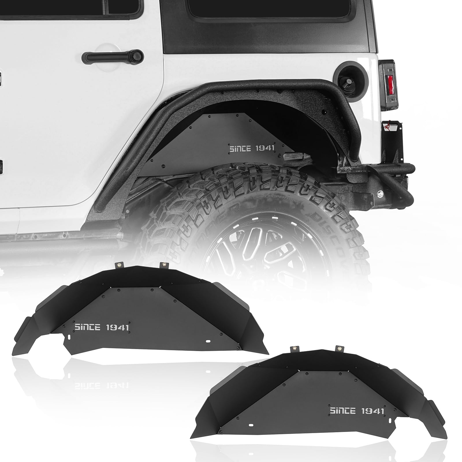 Photo 1 of Hooke Road Aluminum JK Rear Inner Fender Liners Wheel Well Liner for 2007-2018 Jeep Wrangler JK & Unlimited 2/4 Doors, 2PCS Lightweight Mud Guard Covers