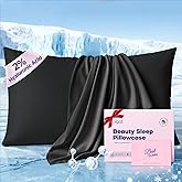 Instant Chill Cooling Pillowcase for Hot Sleepers, 2% HA Infused Pillowcase Hydrates Skin & Hair, Reduces Wrinkles & Frizz, Softer Than Silk Pillow Cases, Pillow Covers Standard (Black, 1 Pack)