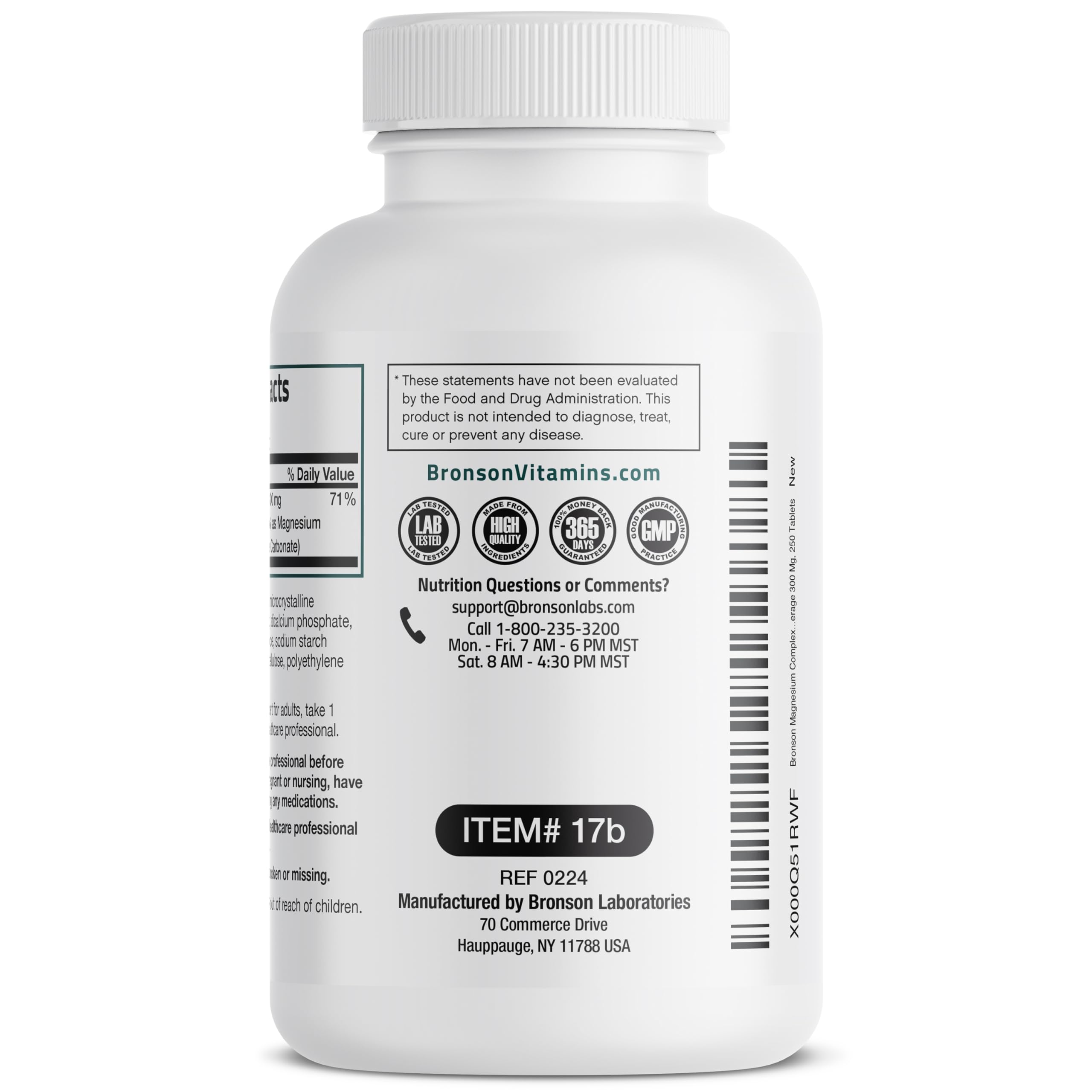 Bronson Triple Magnesium Complex Maximum Coverage 300mg - Non-GMO Formula, 250 Tablets