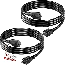 16/3 Short Extension Cord 6 FT 2 Pack, Black