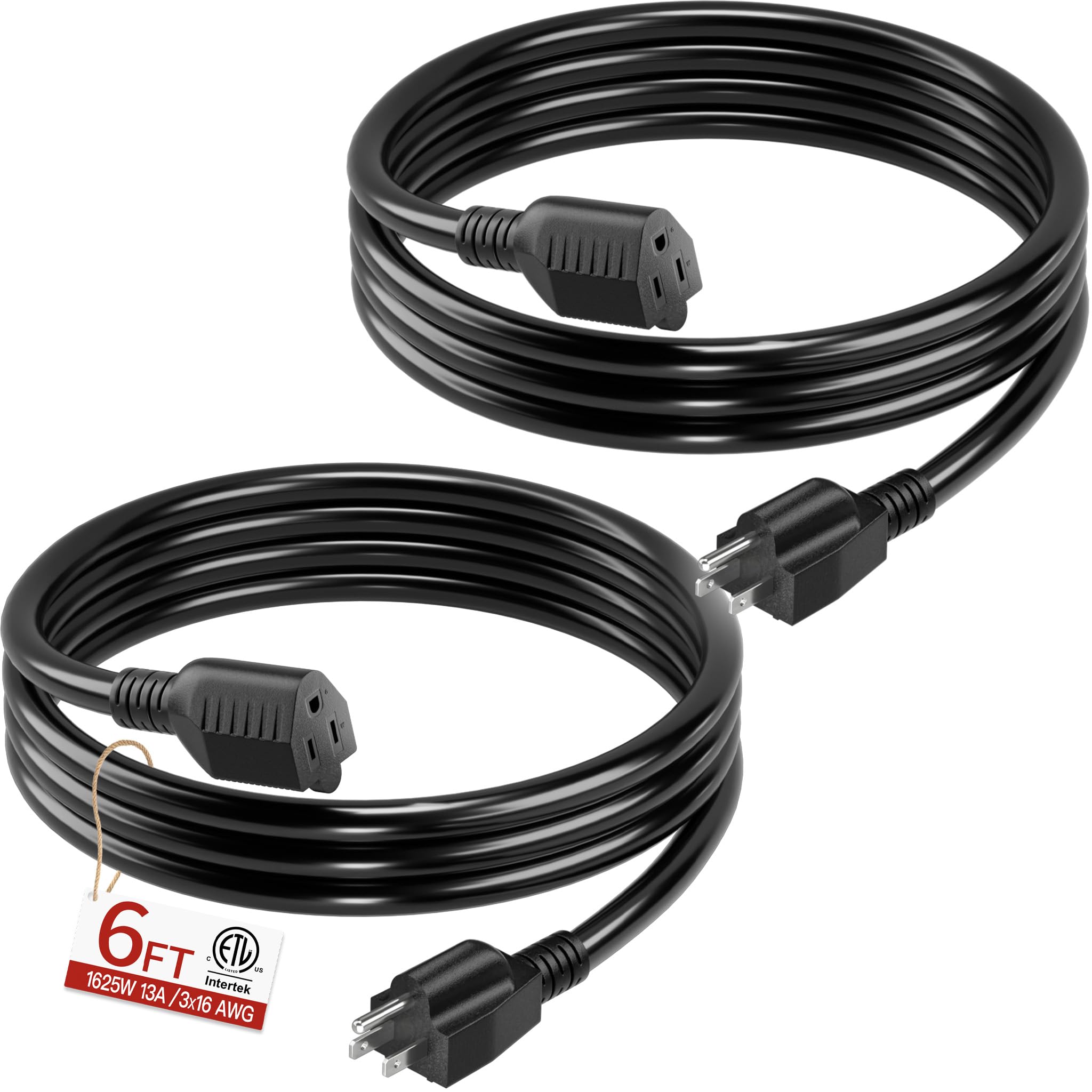 16/3 Short Extension Cord 6 FT 2 Pack, Black