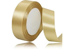 AHOMAME Gold Satin Ribbon 1 Inches x 25 Yards, Solid Color Fabric Ribbon for Gift Wrapping, Crafts, Hair Bows Making, Wreath, Wedding Party Decoration and Sewing Projects