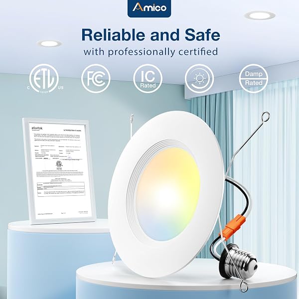 AMICO 24 PACK 5/6 INCH 5CCT LED RECESSED LIGHTING, DIMMABLE, 12.5W=100W, 950LM, 2700K/3000K/4000K/5000K/6000K SELECTABLE, RETROFIT CAN LIGHTS WITH BAFFLE TRIM, IC RATED – ETL & FCC, WHITE