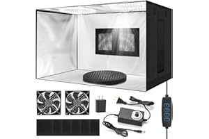 Portable Airbrush Spray Booth with Dual Exhaust Fans,Airbrush Paint Booth with Adjustable LED Lights & 360°Turntable - Foldab