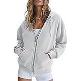 Fisoew Womens Zip Up Sweatshirts Fleece Lined Collar Crop Hoodie Casual Cotton Long Sleeve Tops with Thumb Hole