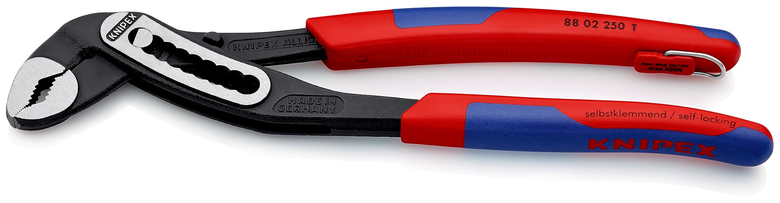 KNIPEX Alligator Water Pump Pliers in Blister with Slim Multi-Component Grips, with Integrated Tether Attachment, 88 02 250 T BK
