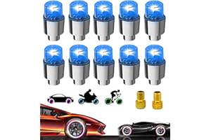 YUERWOVER 10 PCS Wheel Lights Tire Valve Light Flash Light LED Waterproof Cap Lamp with 4 Extra Batteries and 2 French adapters for Car Truck Motorcycle Golf Cart Bike(Blue)