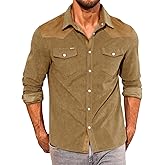 Yousify Mens Corduroy Shirt Long Sleeve Button Down Casual Western Cowboy Shirt Jacket with Flap Pockets