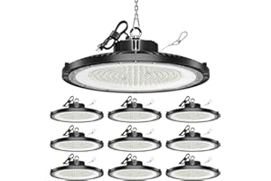 ONLYLUX UFO LED High Bay Light, 10 Pack, 150W, 5000K, 22500LM, High Bay LED Shop Lights with 5' Cable(Eqv.600w Mh/Hps/Hid) for Garage Factory Workshop Warehouse Barn