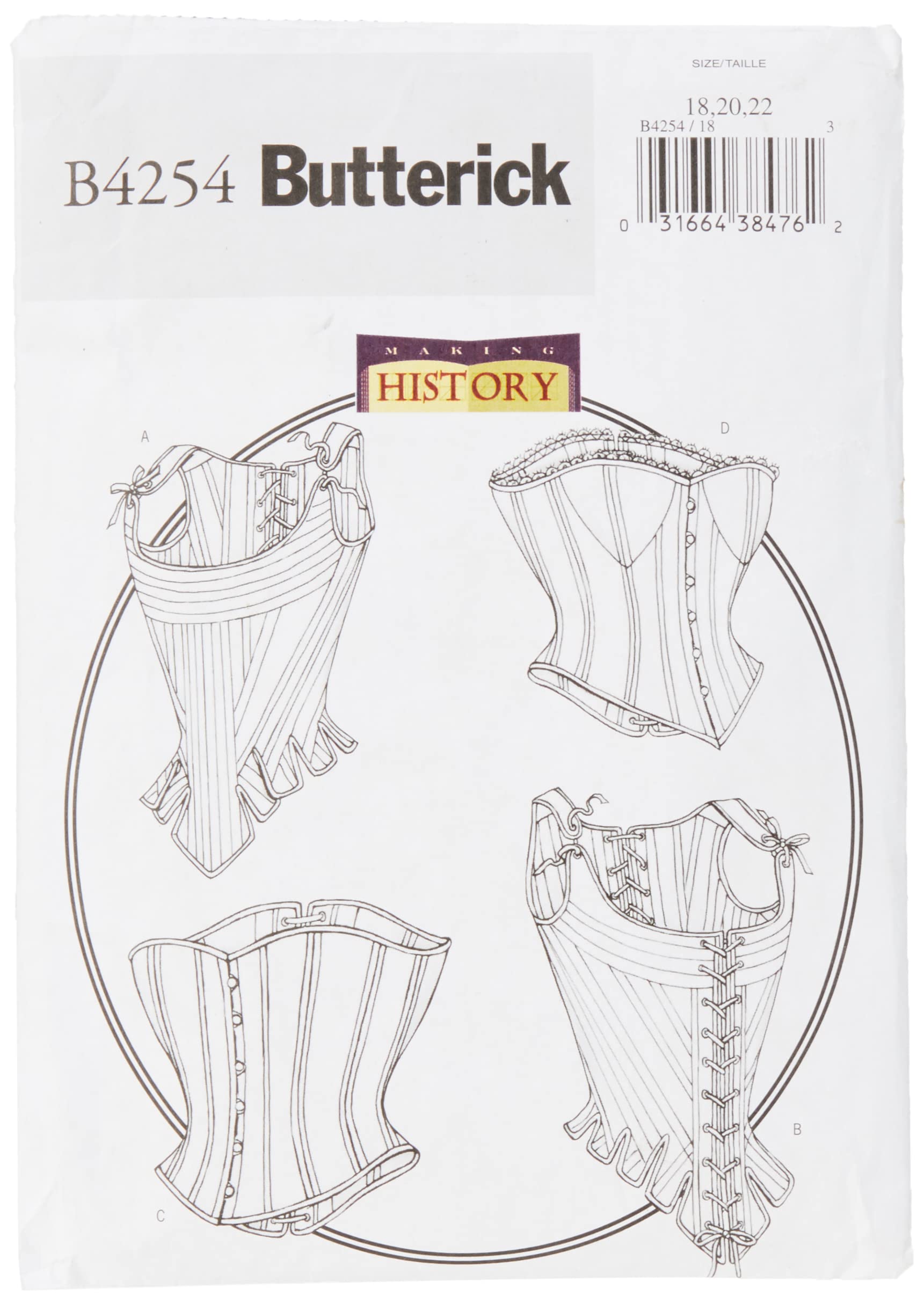 Butterick Patterns B4254 Size 18-20-22 Misses Stays and Corsets, Pack of 1, White