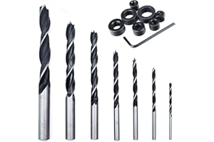 QISF 16Pcs Brad Point Wood Drill Bit 3/4/5/6/8/10/12mm Wood Working Drill with 3-12MM Center Point and Stopper Perfect for Woodworking Carpentry Drilling