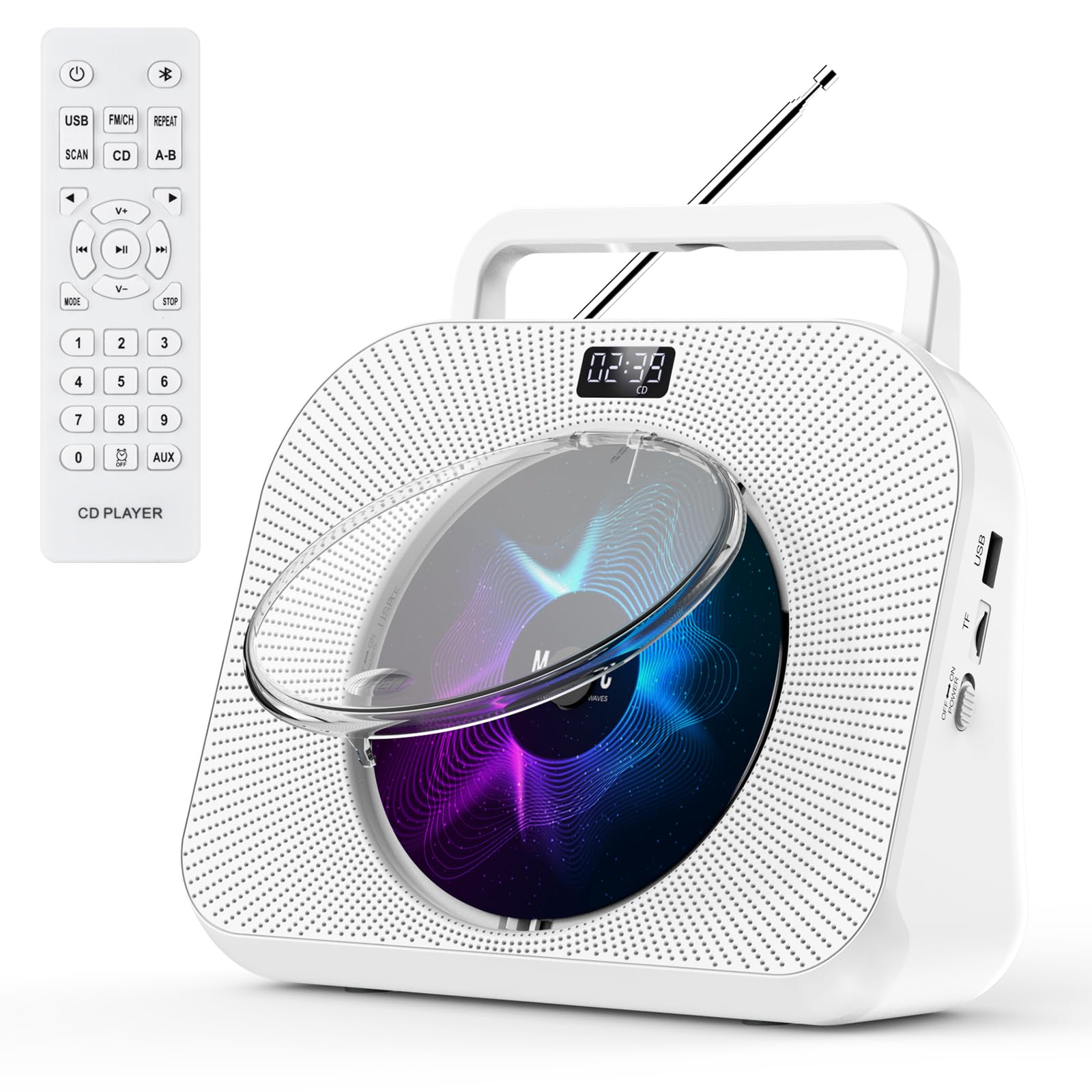 Gueray CD Players for Home Desktop CD Radio Player Speakers Portable CD Player with Bluetooth Timer Display Desktop Audio Boombox Support Sleep Music & Timer USB AUX TF Card Playback