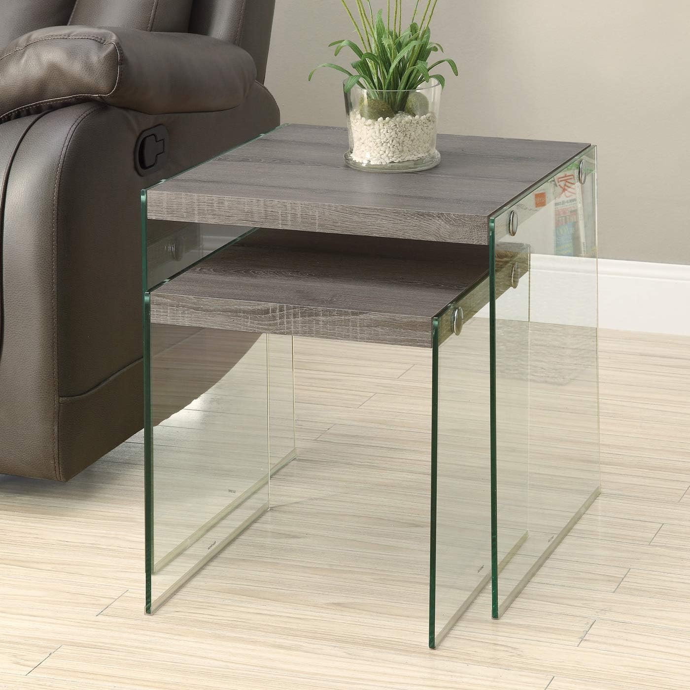 Monarch Specialties ,Nesting Table, Tempered Glass, Glossy White: Furniture & Decor