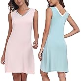 EA'S SECRET 2 Pack Nightgowns For Women Sexy V Neck Sleepwear Woman Cooling Bamboo Rayon Night Gowns Short Tank Sleep Dress