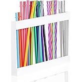 Acrylic Straw Holder with Double Sided Adhesive Tape,Reusable Tumbler Straw Organizer Storage Container for Counter Cabinet Cupboard Kitchen (White)