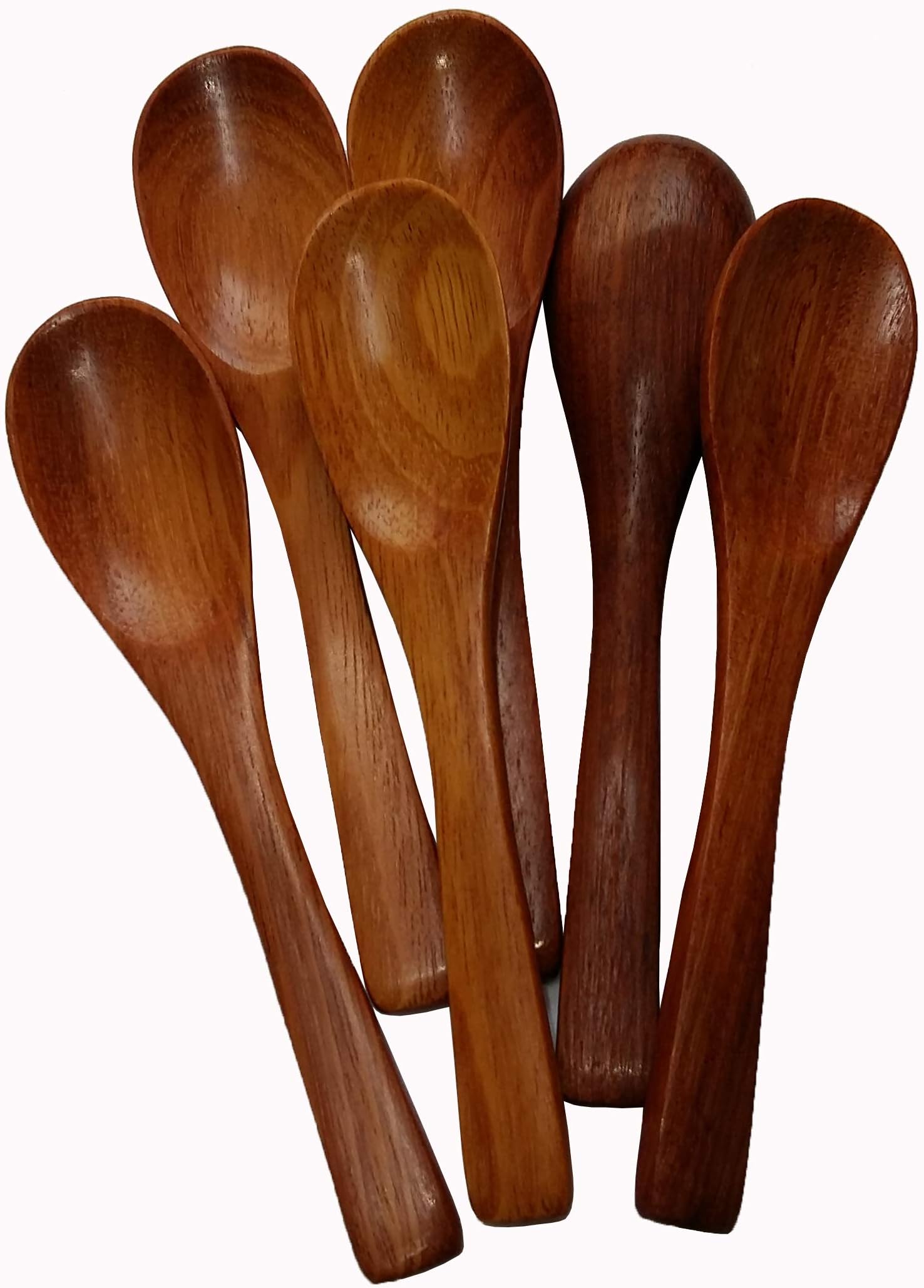 BELLEZASACE Lot of 6 Pcs Mini Wooden Spoons for Sugar Scrubs Salt Seasoning Condiments Ice-Cream Honey Jam Mustard Small Spoons Red Wood