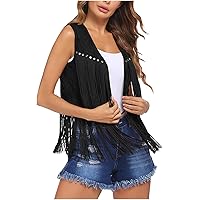 HOTLOOX Womens Fringe Vest 70s Hippie Clothes Sleeveless Faux