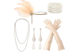 DRESHOW 1920s Accessories for Women Flapper Headpiece Headband Gloves Costume Harlem Nights Accessories Set