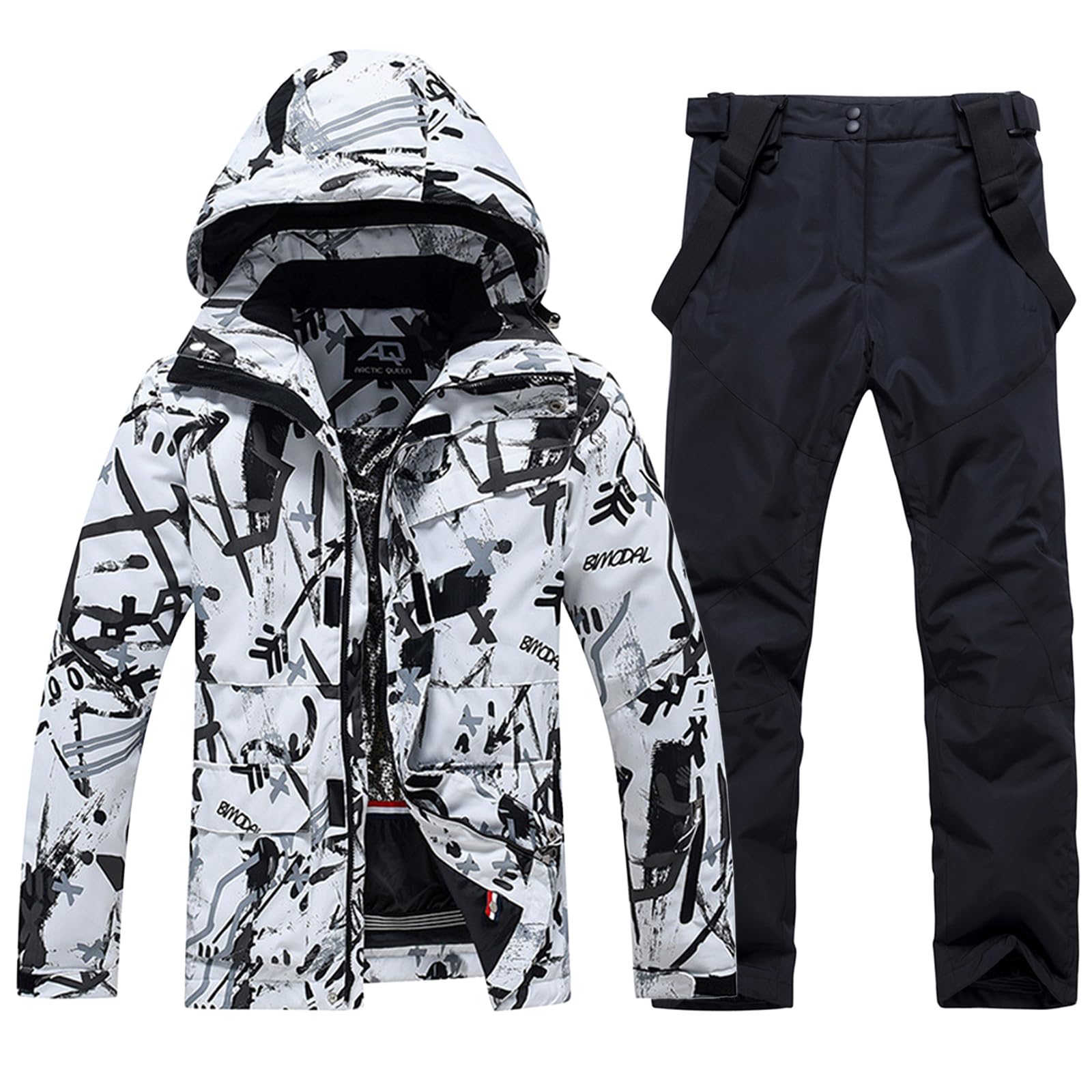 Photo 1 of GS SNOWING Men's Jacket and Pants Set Insulated Waterproof Waterproof Snowboard Snowsuits for Snow Sport #04Black XL
