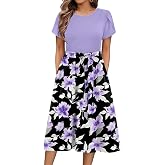 Zeagoo Womens Midi Dress Summer Short Sleeve Dress with Pockets 2025 Casual Floral T-Shirt Dress Flowy Beach Sundress