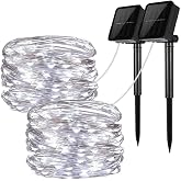 LiyuanQ Solar String Lights, 2 Pack 100 LED Solar Fairy Lights 33 feet 8 Modes Copper Wire Lights Waterproof Outdoor String Lights for Garden Patio Gate Yard Party Wedding Indoor Bedroom Cool White