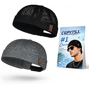 CGPVTSJ 2 Pack Brimless Hats for Men Women Skull Cap Breathable Summer Mesh Cooling Beanie Lightweight Adjustable Hat